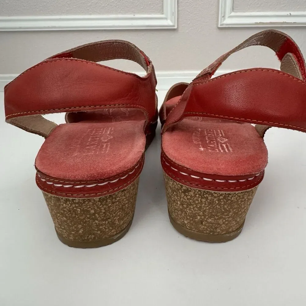 L'Artiste by Spring Step Leather Wedge Sandals Cuteness Red 41 - Picture 7 of 9